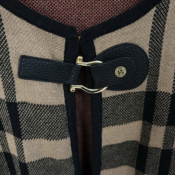 Anne Klein Tan Black and Red Plaid Long Sleeve Cardigan Size Large NWOT - Picture 3 of 6